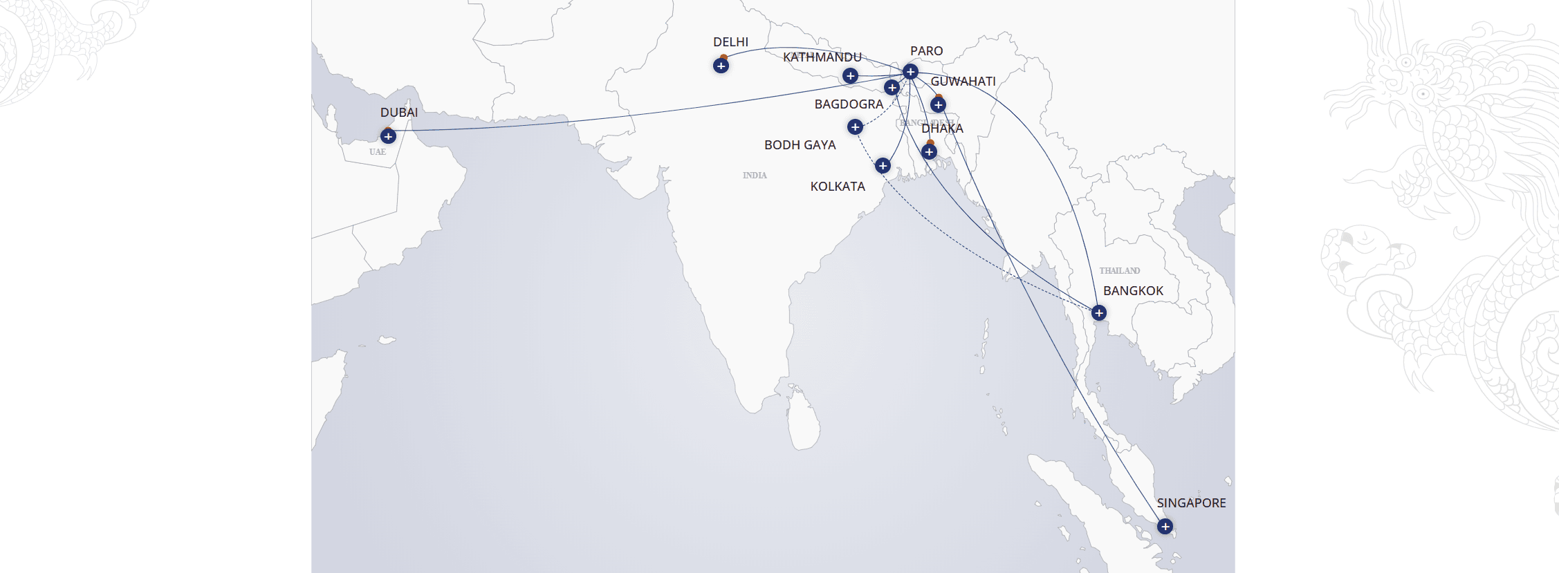 Air routes to Bhutan